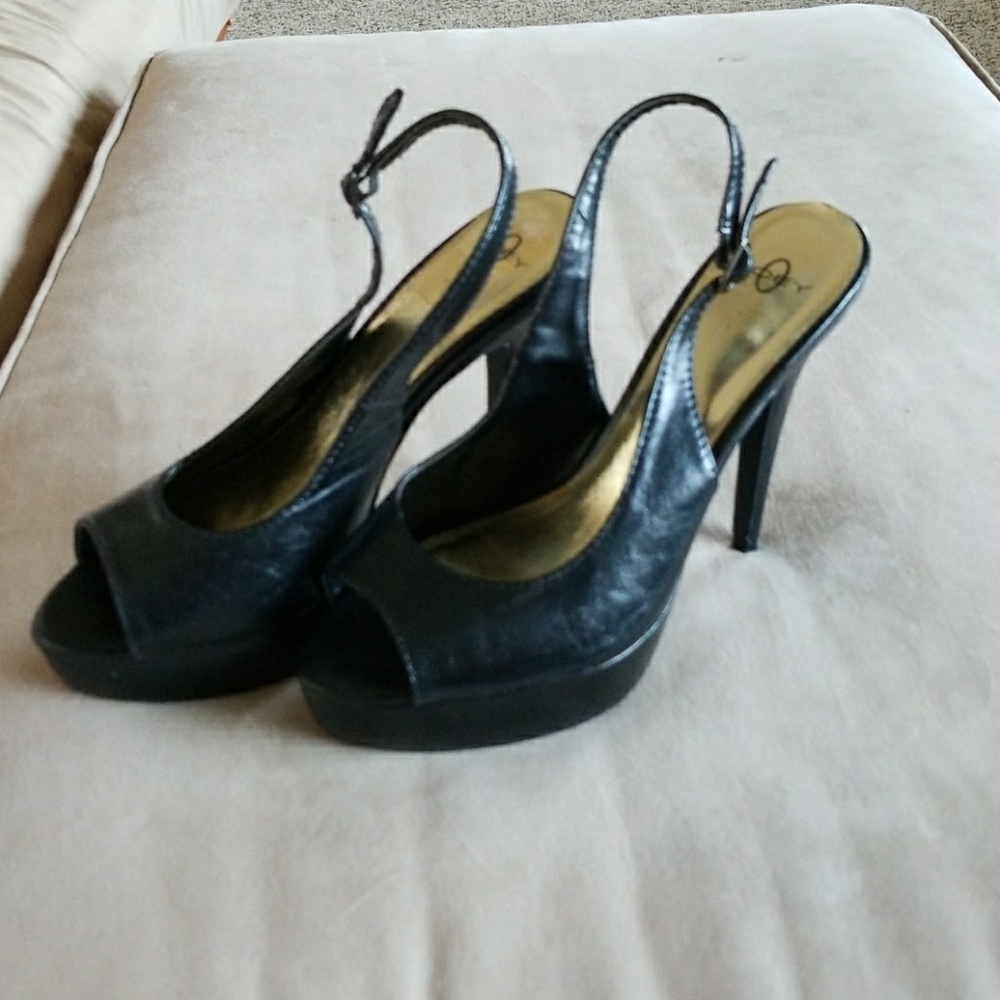 Black Faux Leather Heels